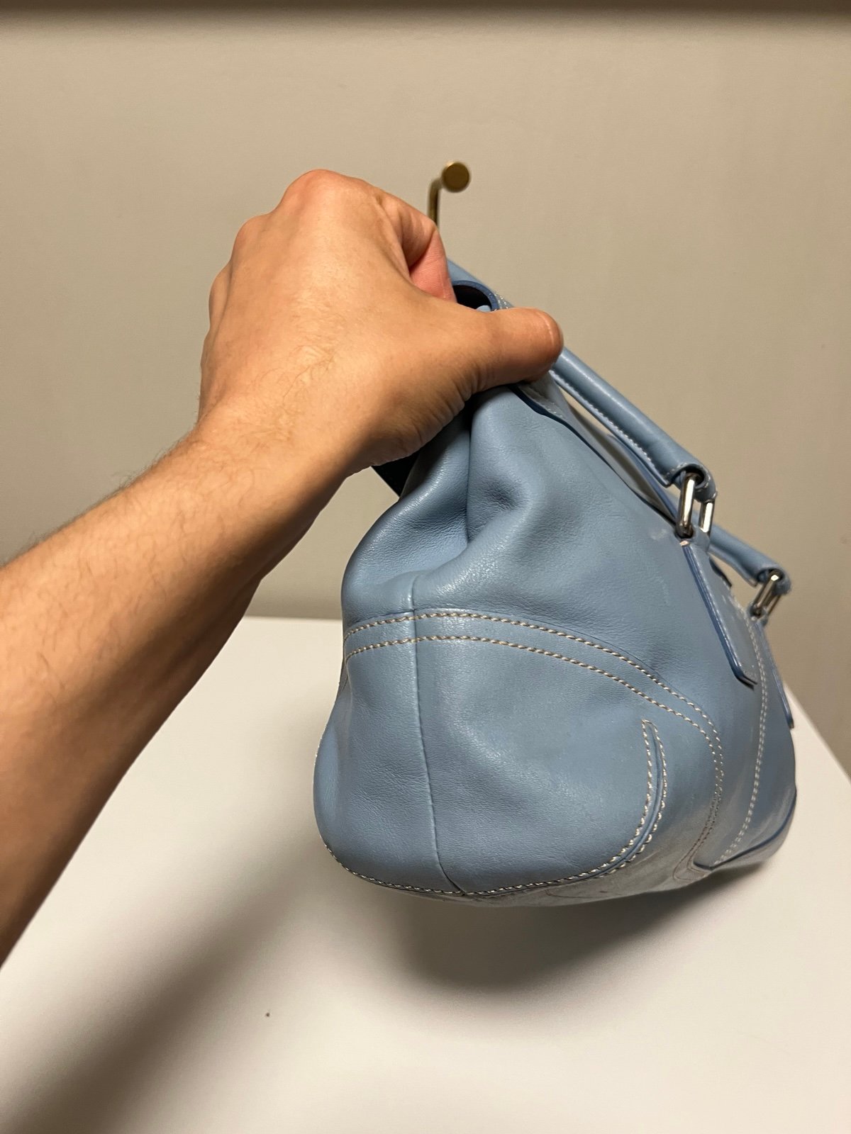 Borsalino 23405209F1 関税送料込 COACH All Leather Blue Soho Handbag Shoulder Bag 9550
