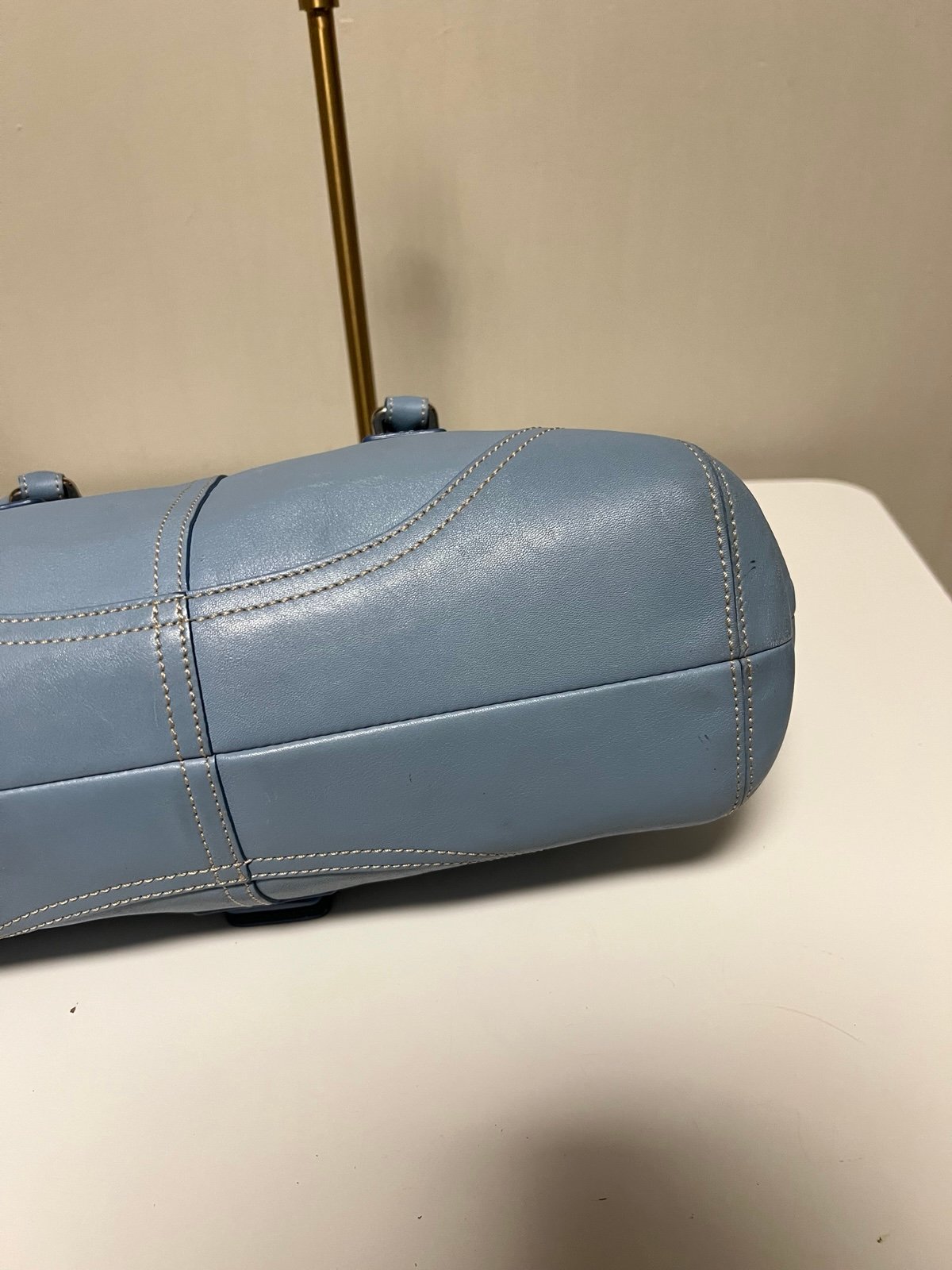 Borsalino 23405209F1 関税送料込 COACH All Leather Blue Soho Handbag Shoulder Bag 9550