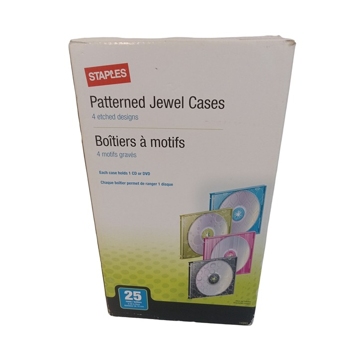 Staples Patterned Jewel Cases 25 Black For CDs DVDs Sealed New Open Boxed