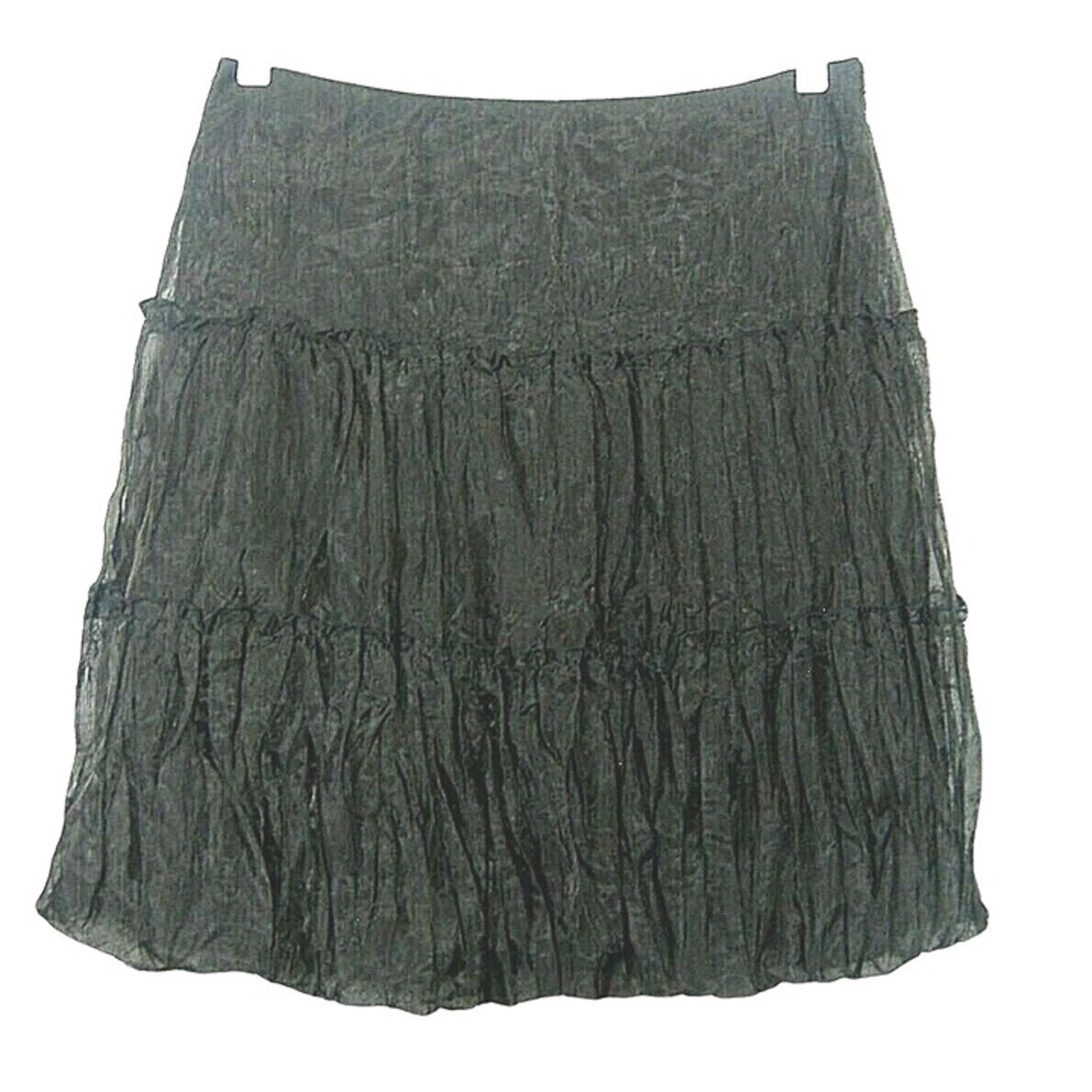 White House Black Market Sz 10 Black Crinkle Tiered Bubble Skirt Semi Sheer USA