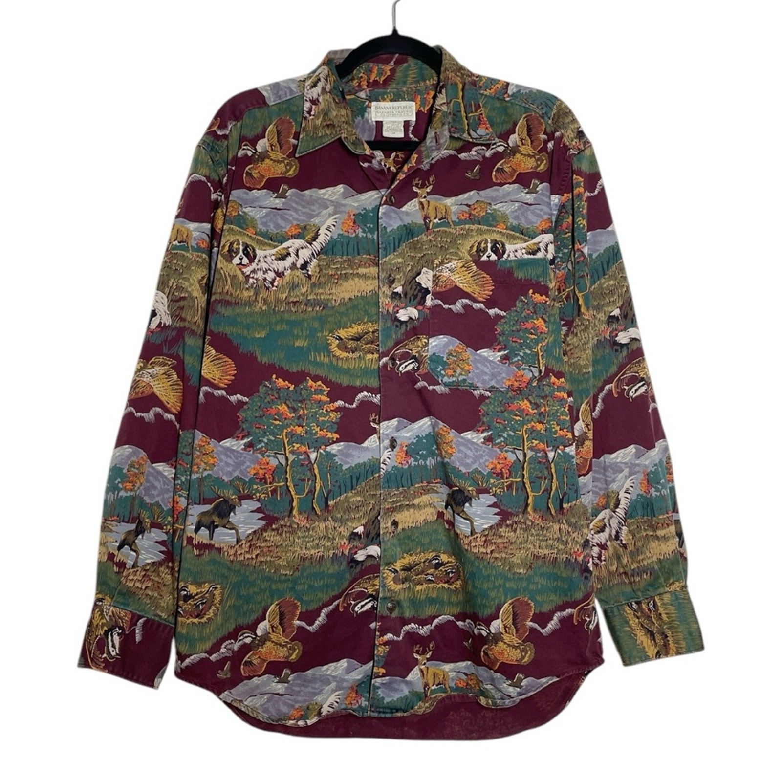 Vintage Banana Republic Safari Animal Outdoor Hunting Button Up Shirt Medium