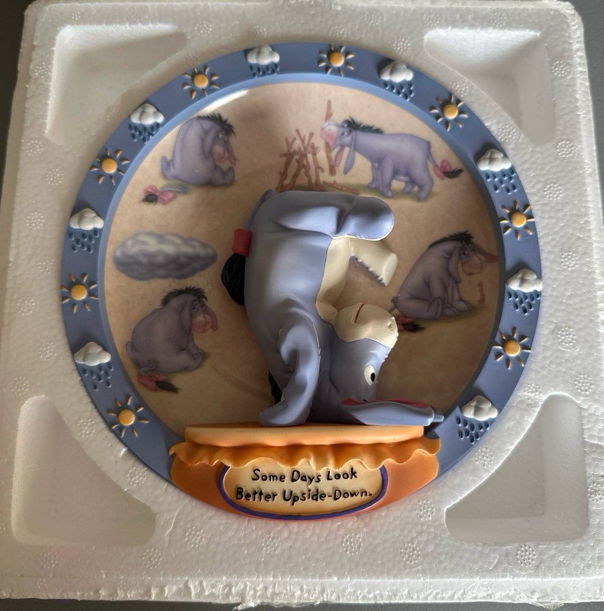 Bradford Exchange Eeyore plate decor Some Days Look Better Upside down