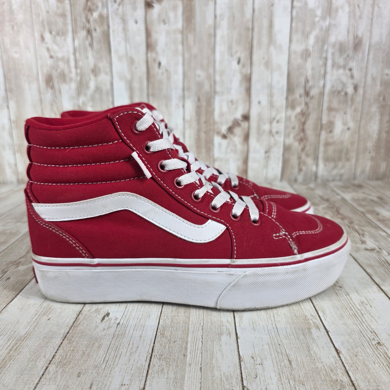Vans Sk8-Hi Platform Sneakers Red Canvas High Top Skate Shoes Women's 7.5