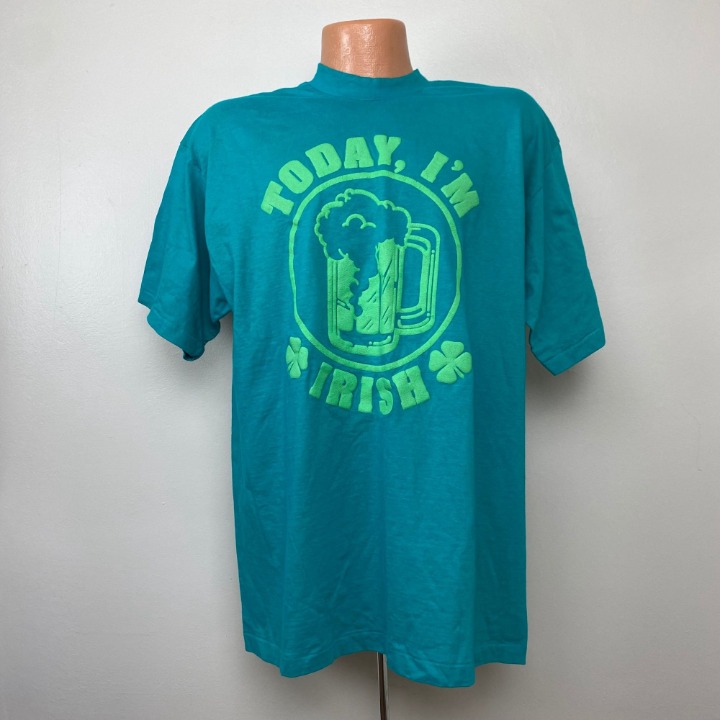 Vintage 1990s Today I’m Irish T-Shirt, Size L/XL, St Patrick’s Day, Puff Print