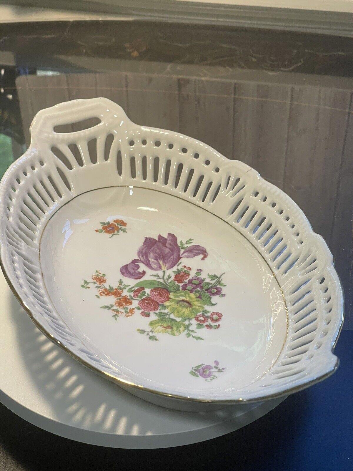 Schwarzenhammer Germany US Zone Vintage 1950s Porcelain Pierced Oval Dish Plate