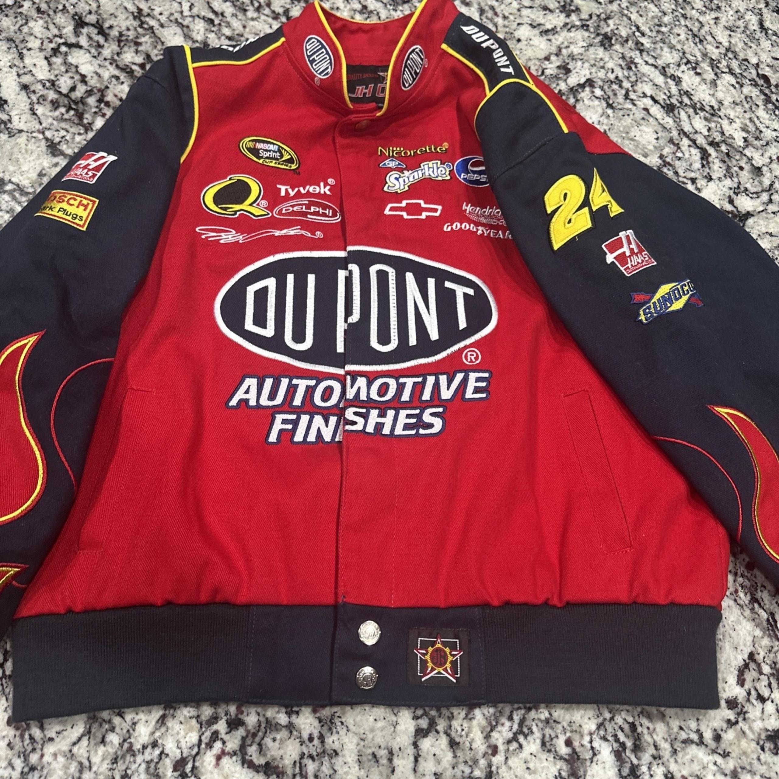 Jeff Gordon NASCAR Dupont Jacket  XL 11-12 JH Design Stitched Flames Button-up