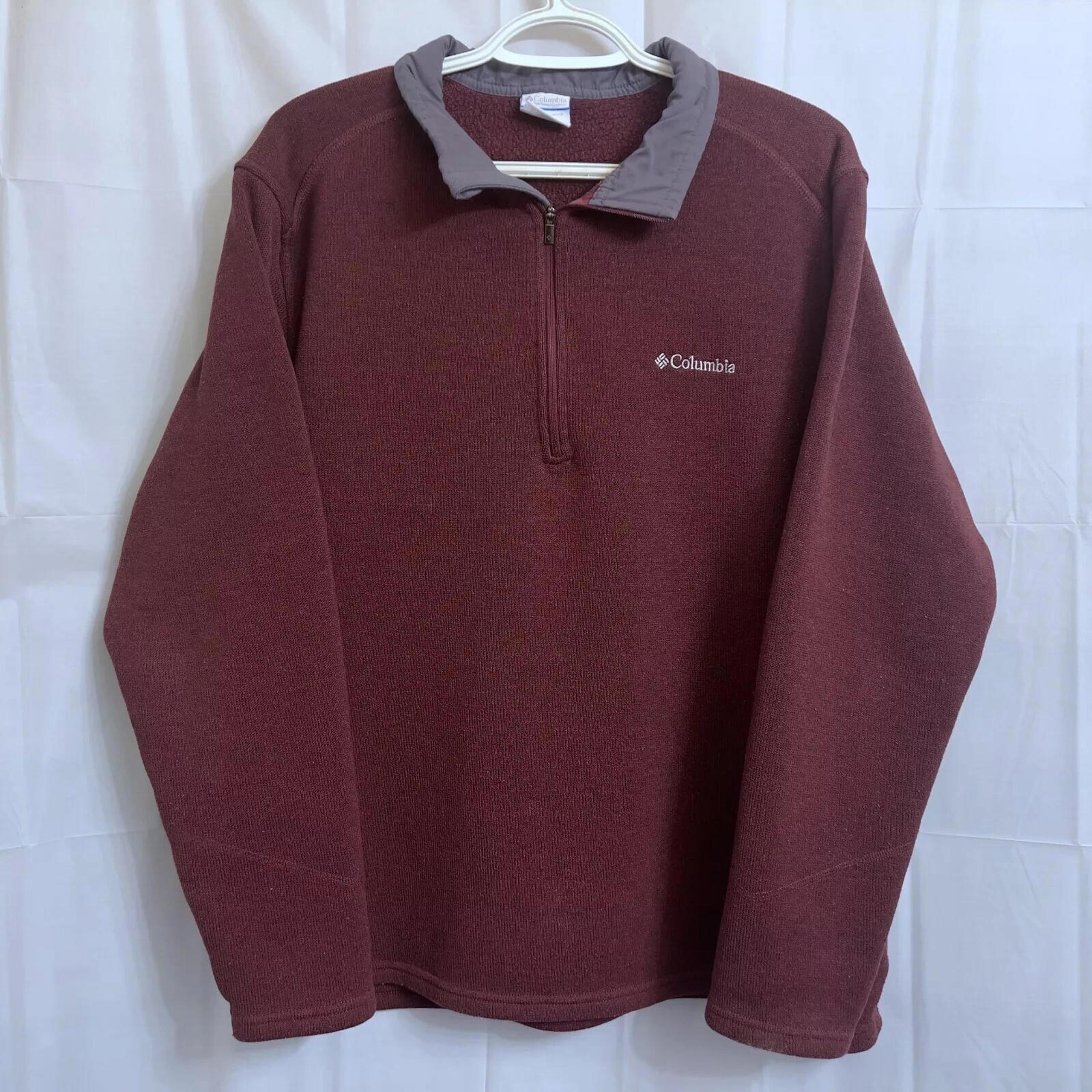 Columbia 1/4 Zip Pullover Sweater Men's Large L Maroon Fleece Lined