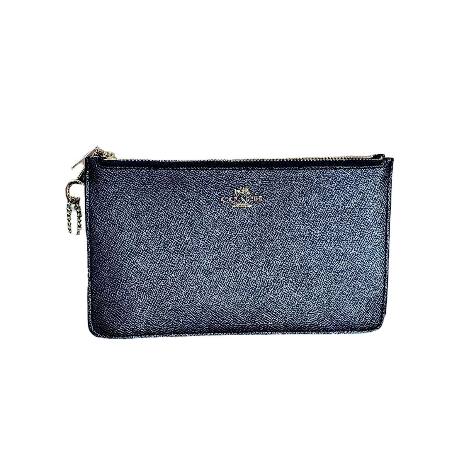 Double Zip Wallet Clutch In blue Metallic Caviar Leather