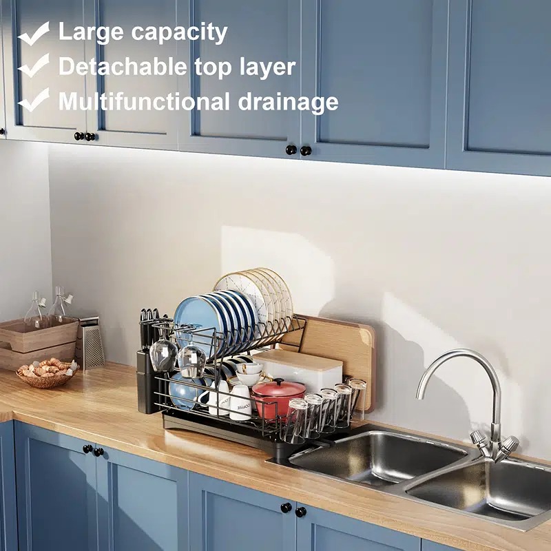 1pc Dish Drying Rack With Drainboard Set