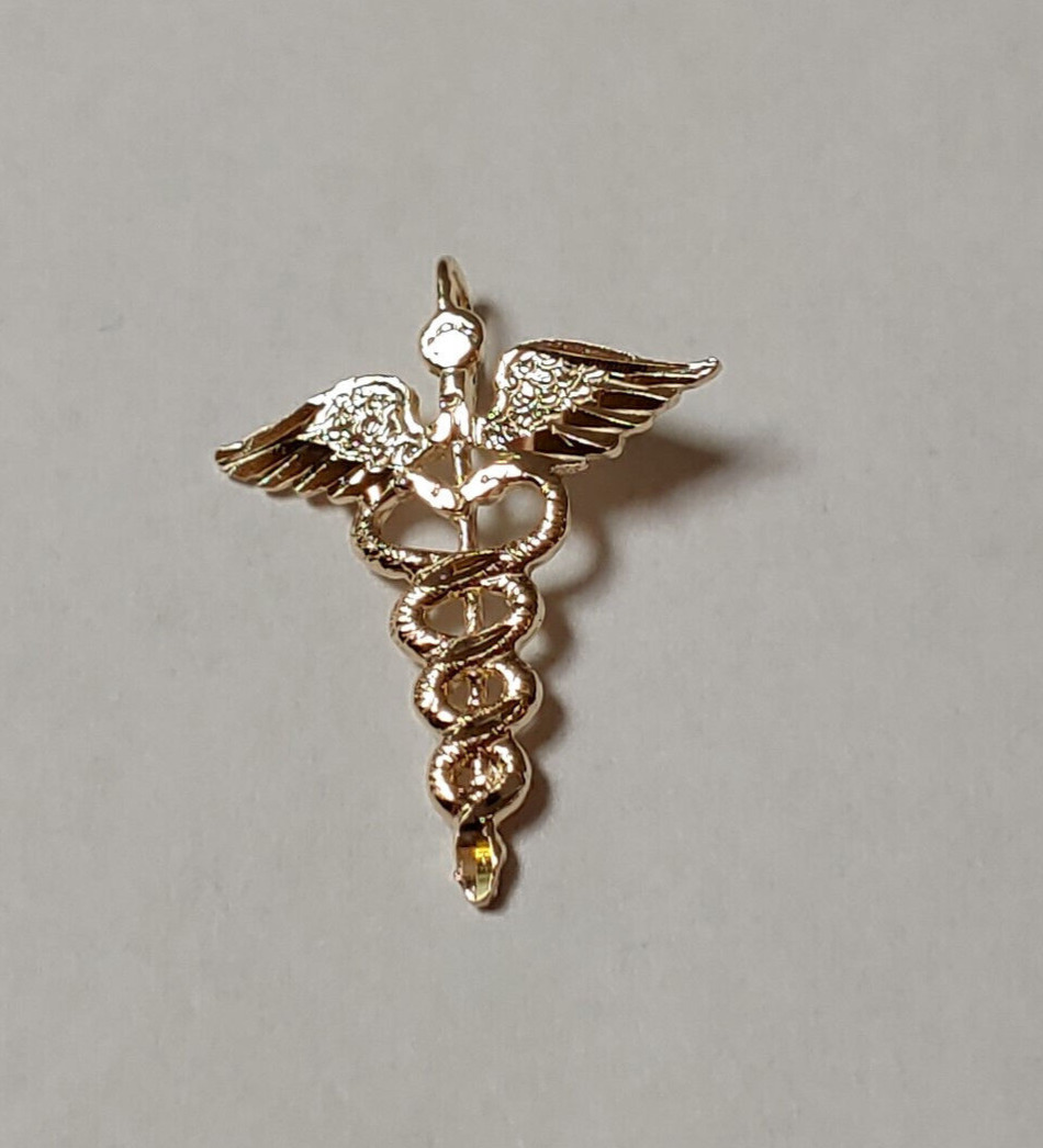 New 14k Yellow Gold Medical Caduceus Charm Pendant