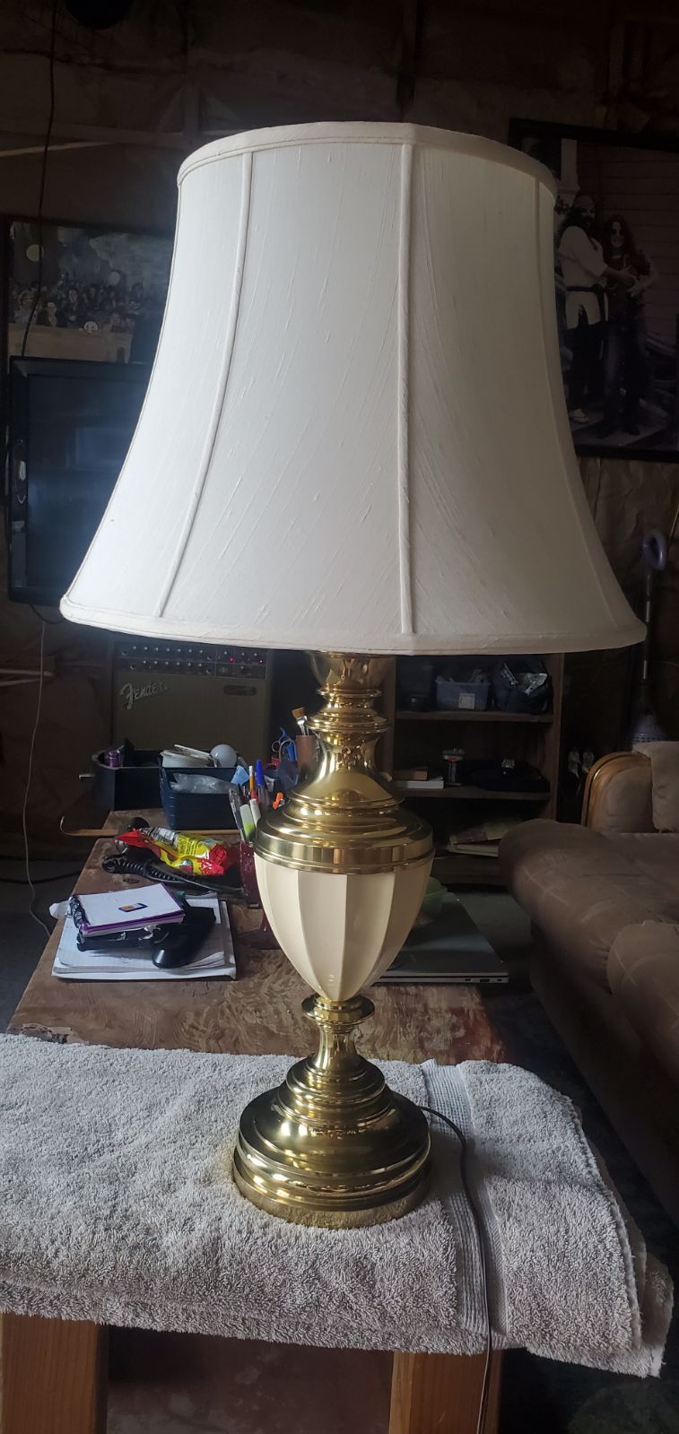 Vintage Stiffel Mid Century Brass & Ceramic Table Lamp NO SHADE