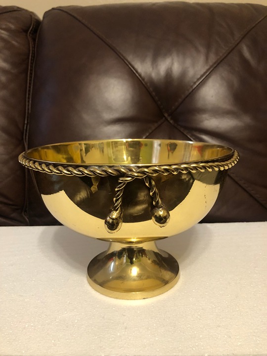 Brass Catchall/Centerpiece Pedestal Bowl With Tassel Rope