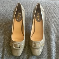 Cole Haan Patent Leather Grey Heels with Buckle