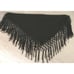 Vintage Black Sheer Chiffon Shawl Wrap Hand Tied 8 Fringe Black Square, BOHO!