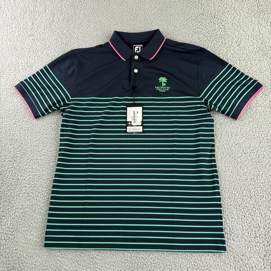 FootJoy Breton Stripe Polo Men Medium Blue Emirates Golf Club Dubai