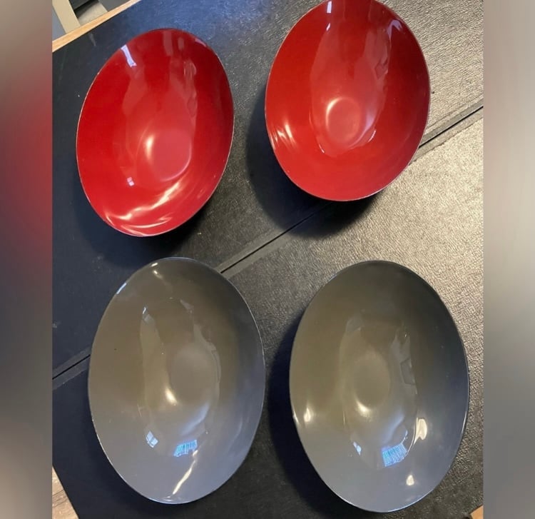 Crate & Barrel Red Gray Black BOWL RARE Set of 4