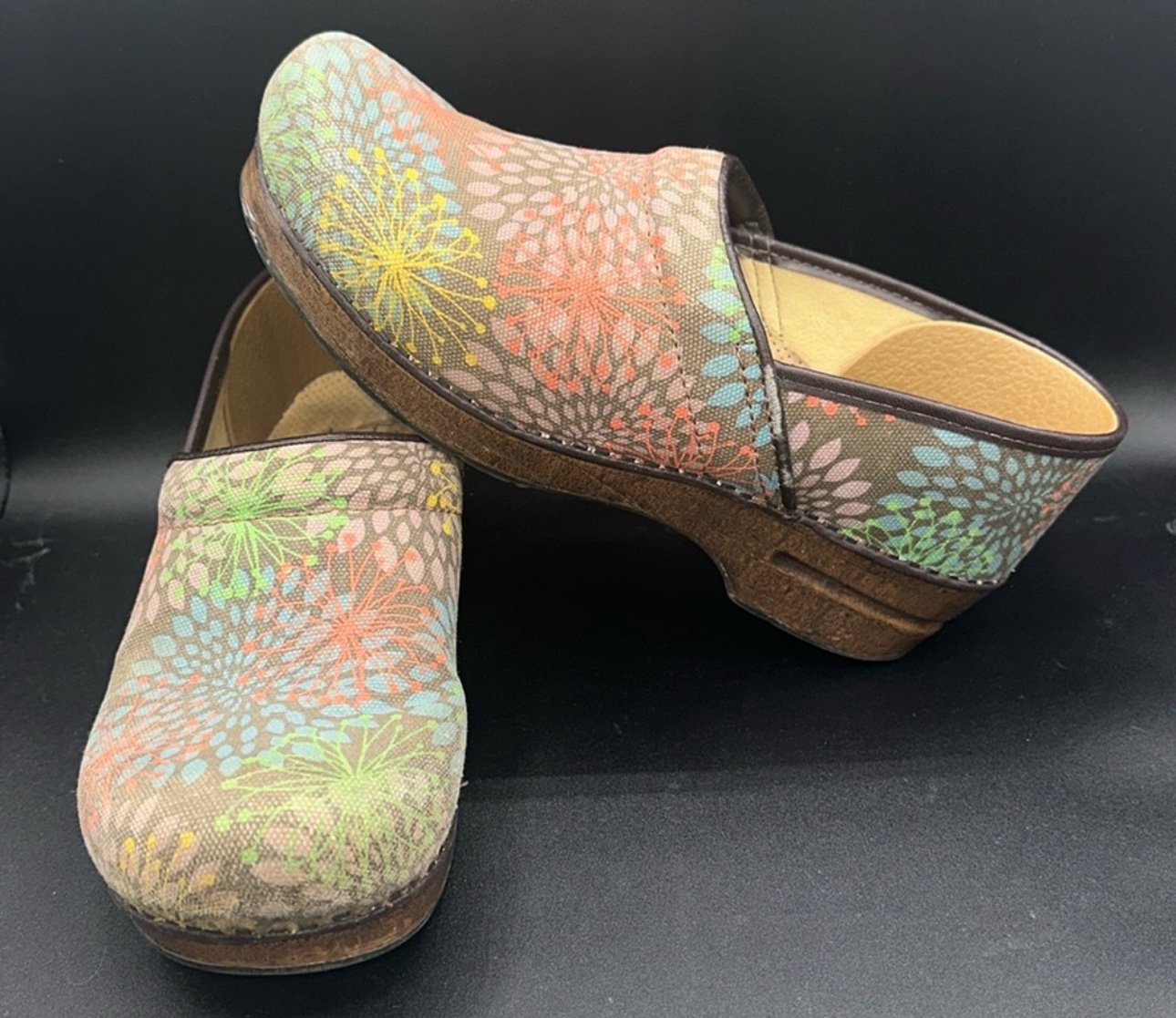 Dansko vegan multicolor floral canvas clogs size 11