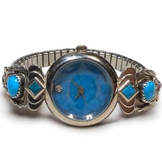 Vintage Richard Begay Sterling Silver Turquoise Coral Watch Tips and Watch