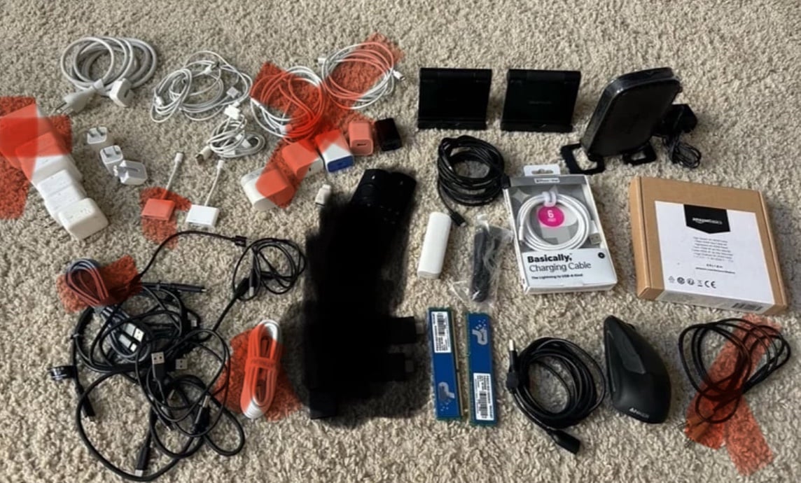 Assortment of chargers, adapters, cables, etc.