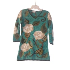 Peruvian Connection Sweater Womens XS Blue Floral Knit Quarter Sleeve Pullover