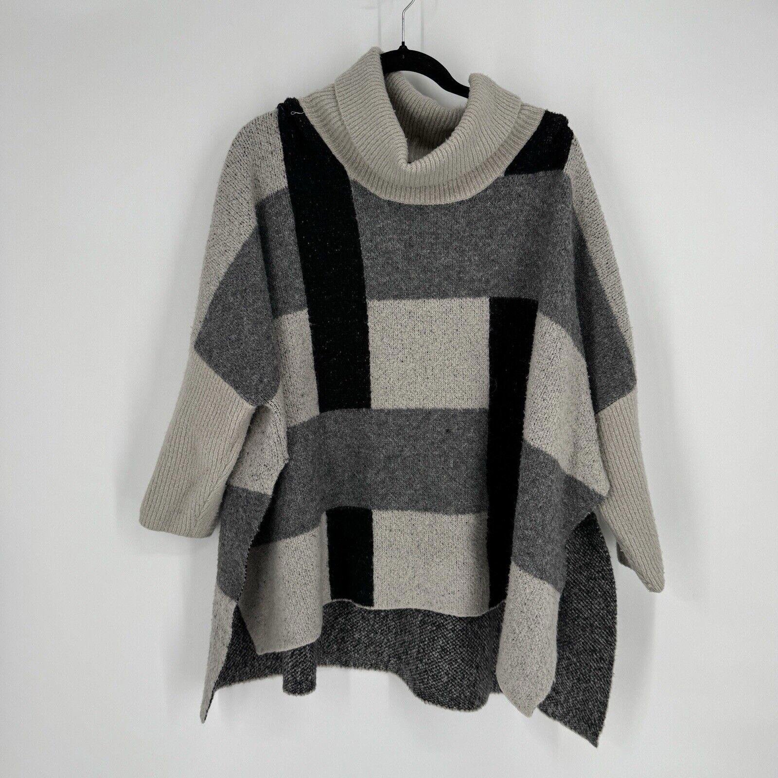 John Mark sweater womens L XL black gray colorblock turtleneck oversized relaxed