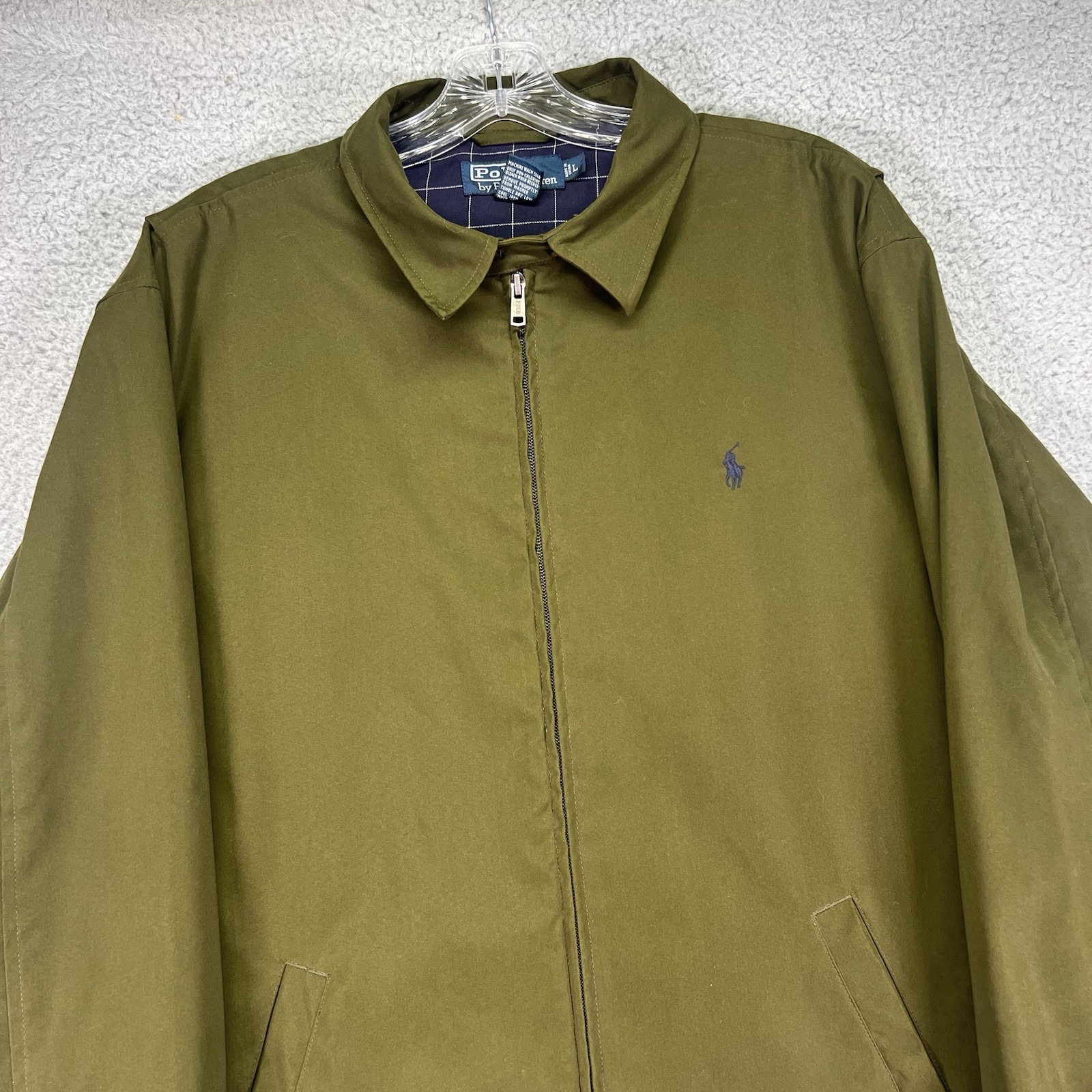 Polo Ralph Lauren Jacket Mens Large Green Bi-Swing Plaid Lined Pony Preppy