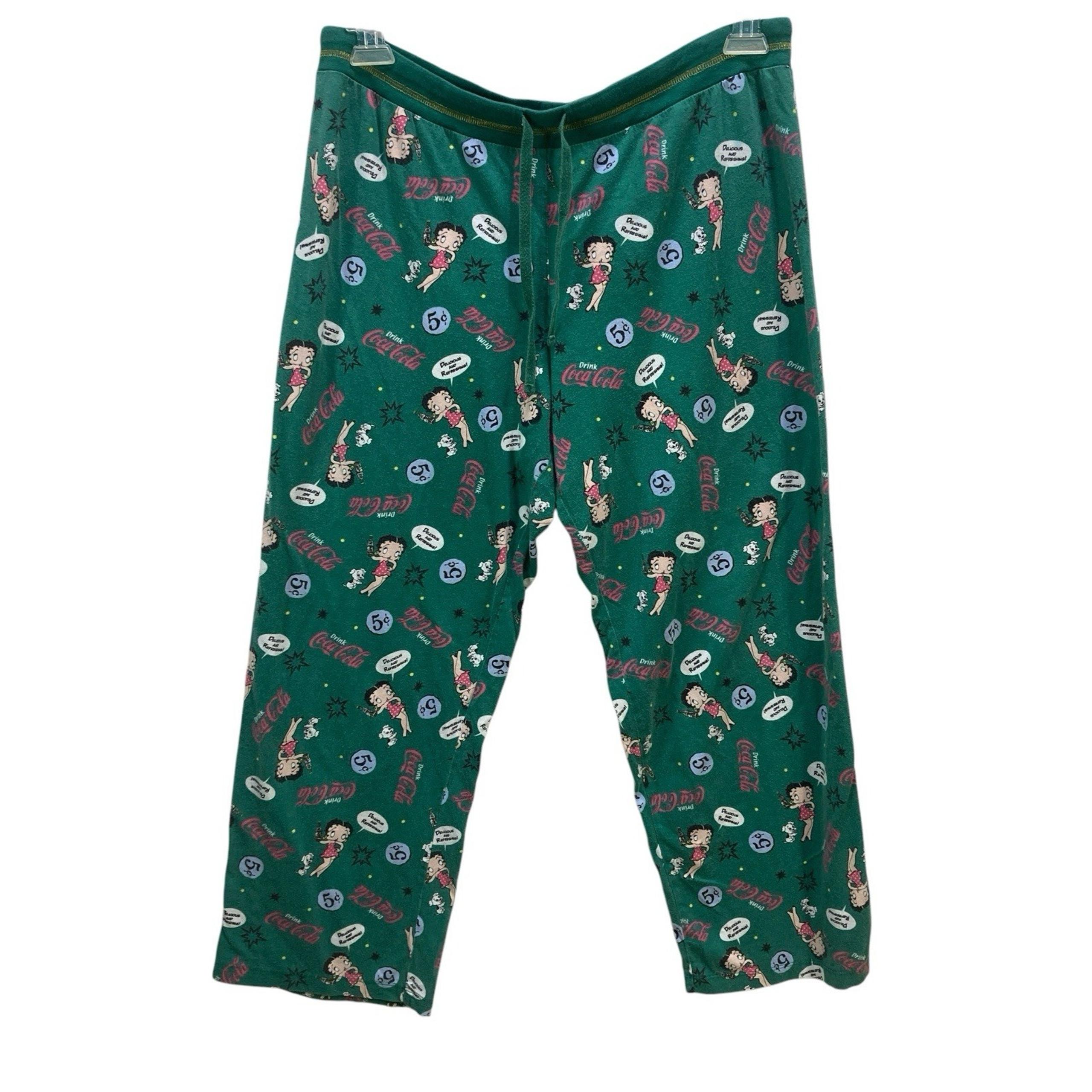 Betty Boop & Coke Coca Cola Pajama Bottoms Lounge Pants Women's Size L Green