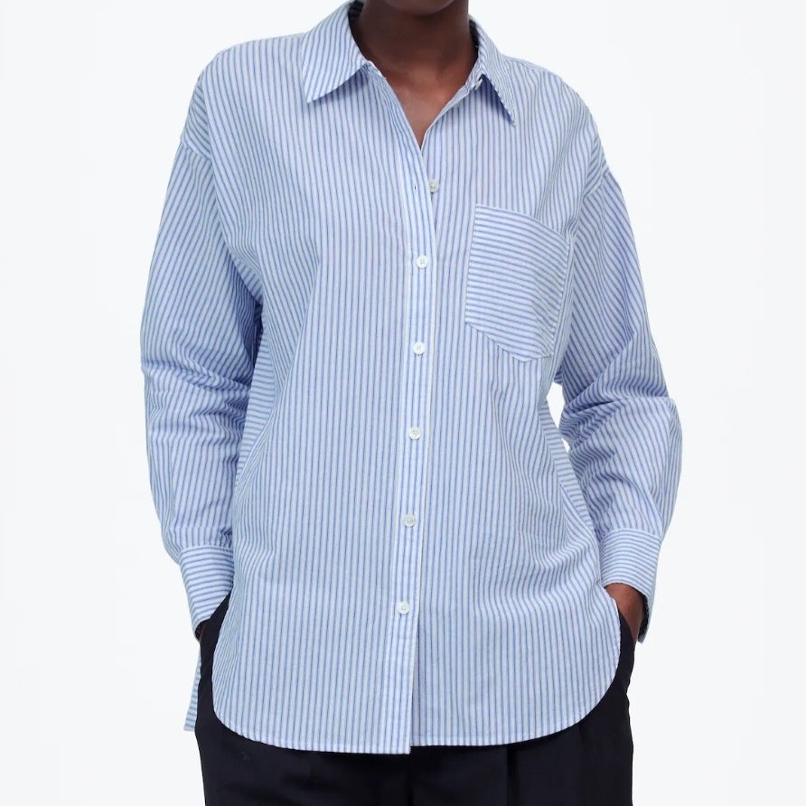 Madewell Poplin Side Panel Shirt White Blue Stripe Button Down Top Cotton Small