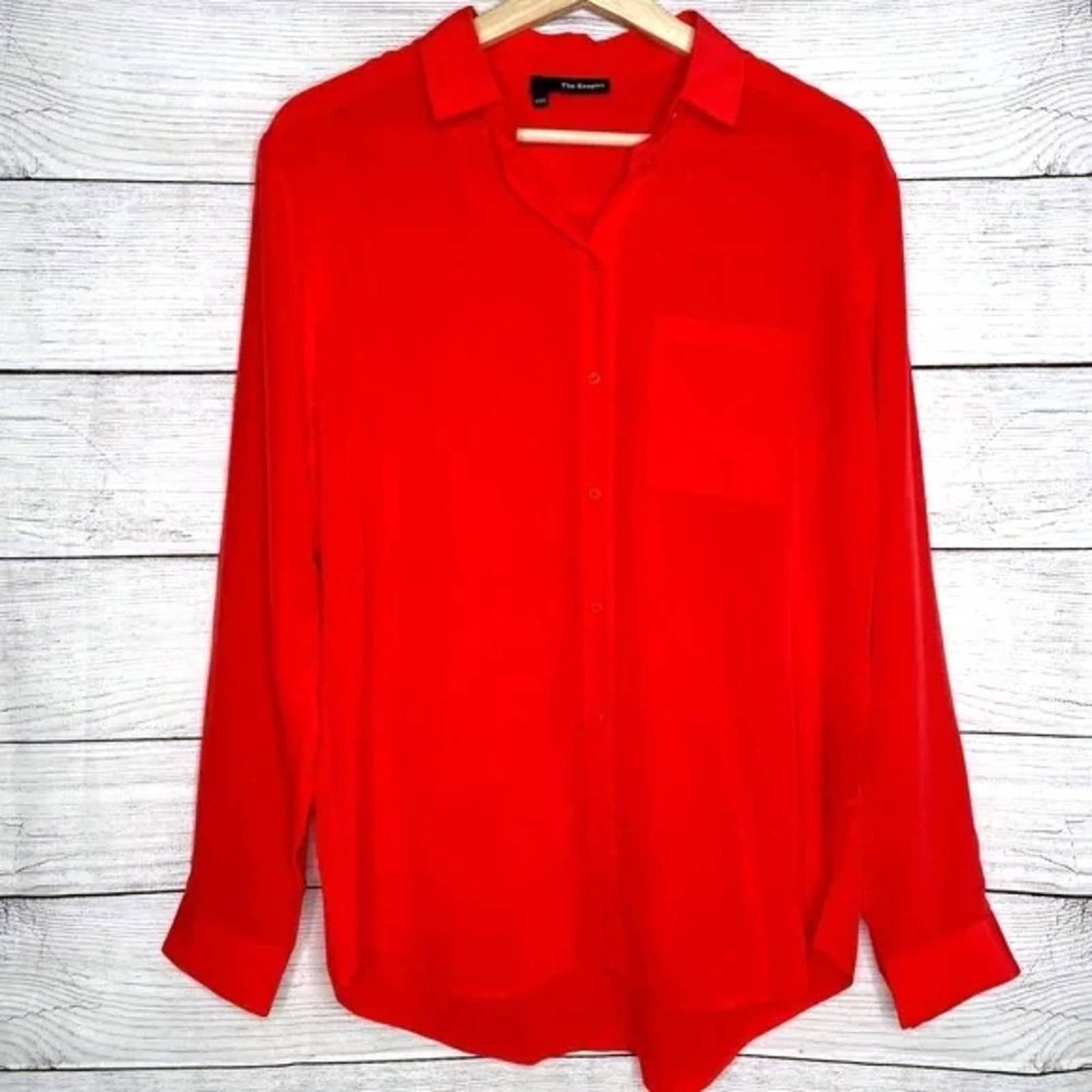 The Kooples 100% Silk Bold Coral Red Long Sleeve Button Down Shirt XXS