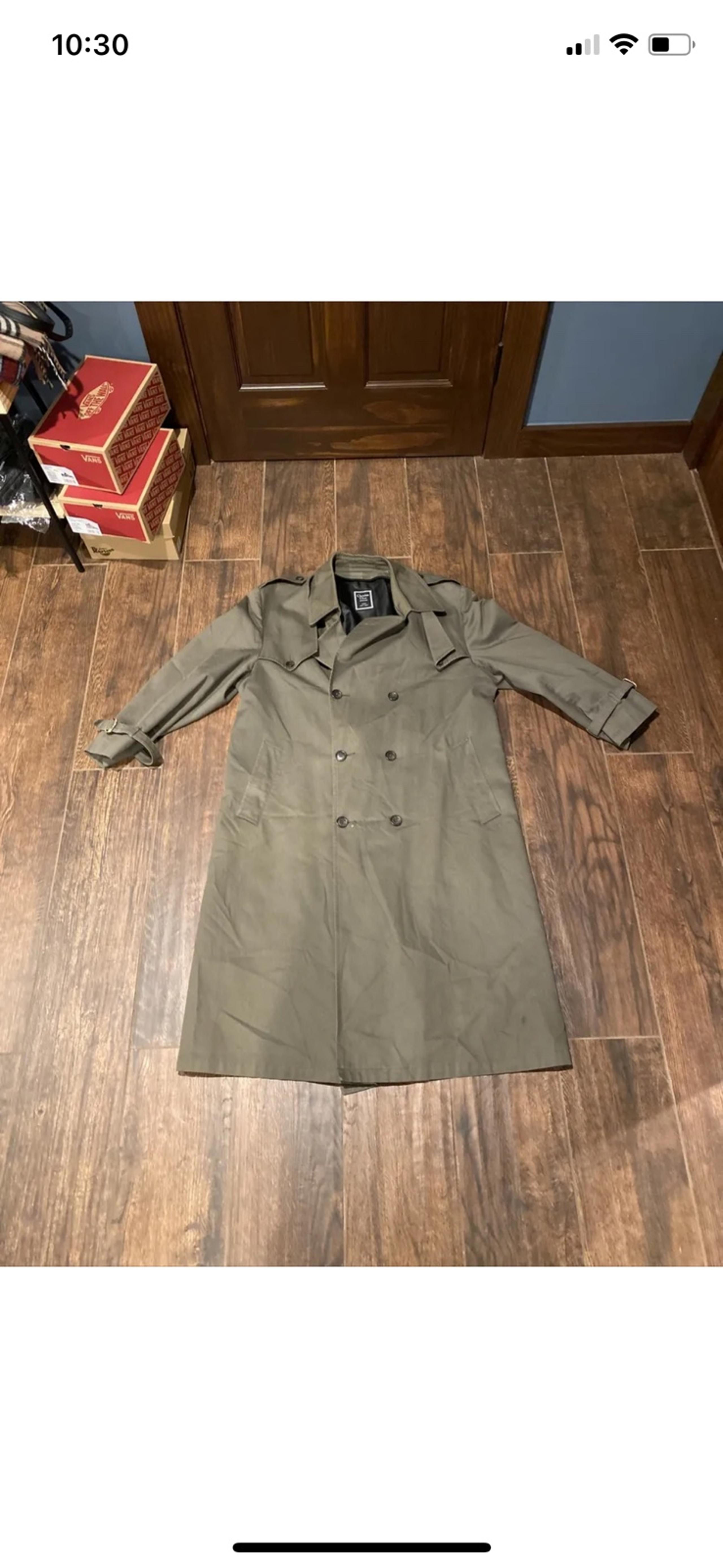 CHRISTIAN DIOR Monsieur Double Breasted Olive Gray Trench Coat Mens Size 42R