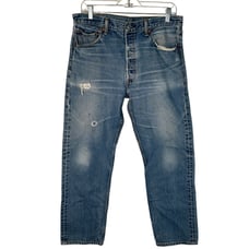 Vintage y2k Levis 501 Mens 35x30 Button Fly Denim Distressed Jeans Medium Wash
