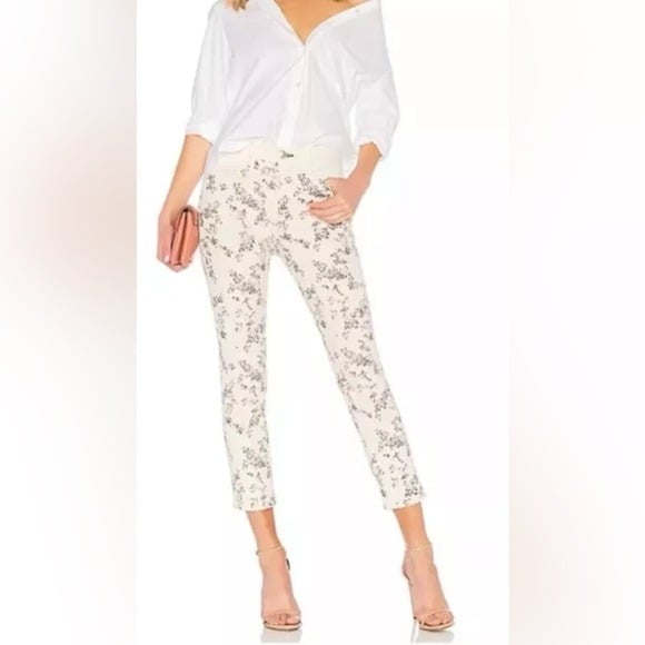 Rag & Bone Ellie High Rise Crop Ankle Jeans in Micro Floral White Size 28