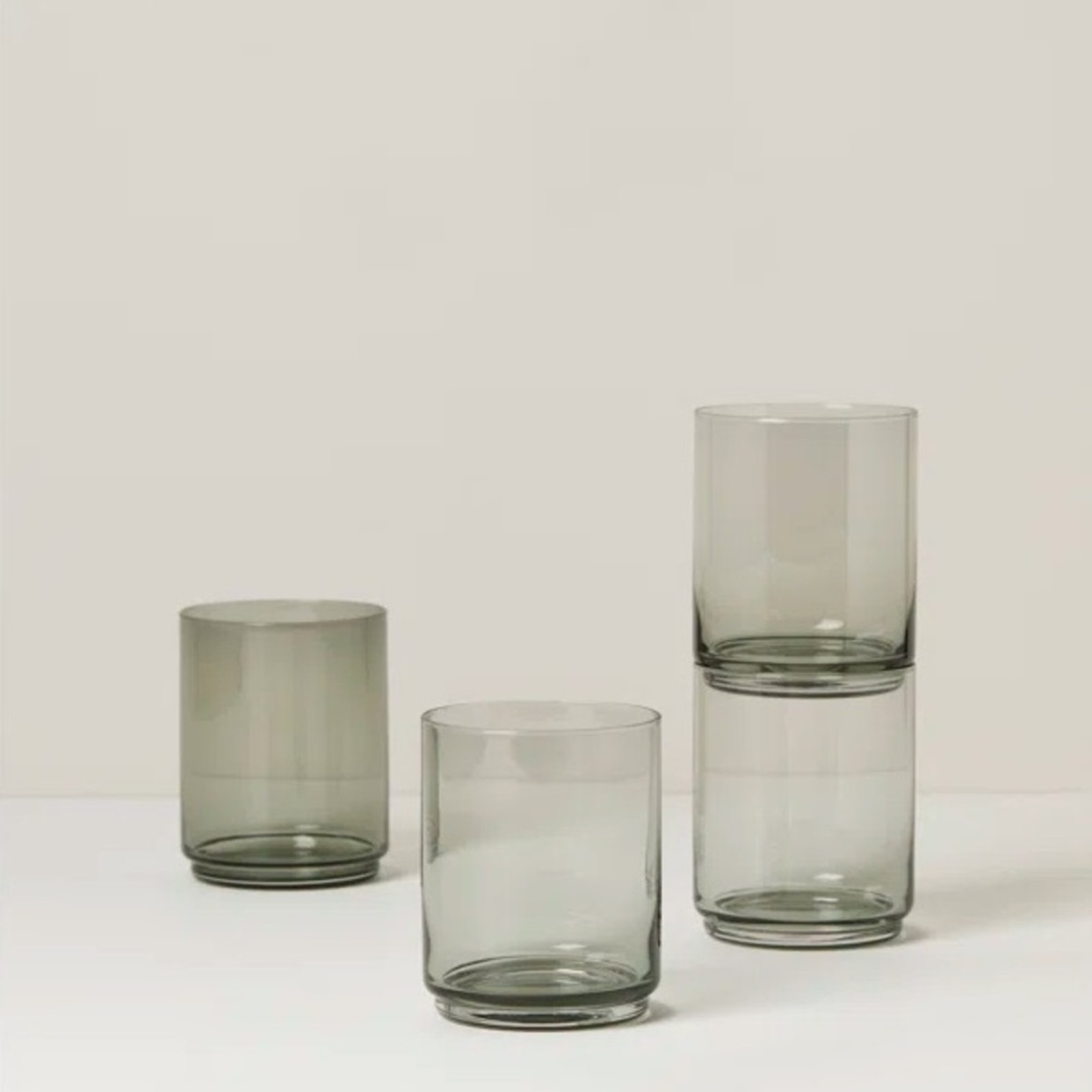 NEW LENOX Smoky Grey Clear Stemless Lowball Juice Glass Drink Wear Glasses Set 4