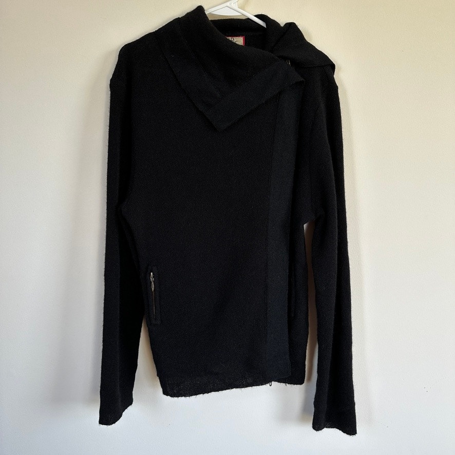 Beyond Threads Alpaca Wool Blend Asymmetrical Boho Moto Zip Sweater Black XL