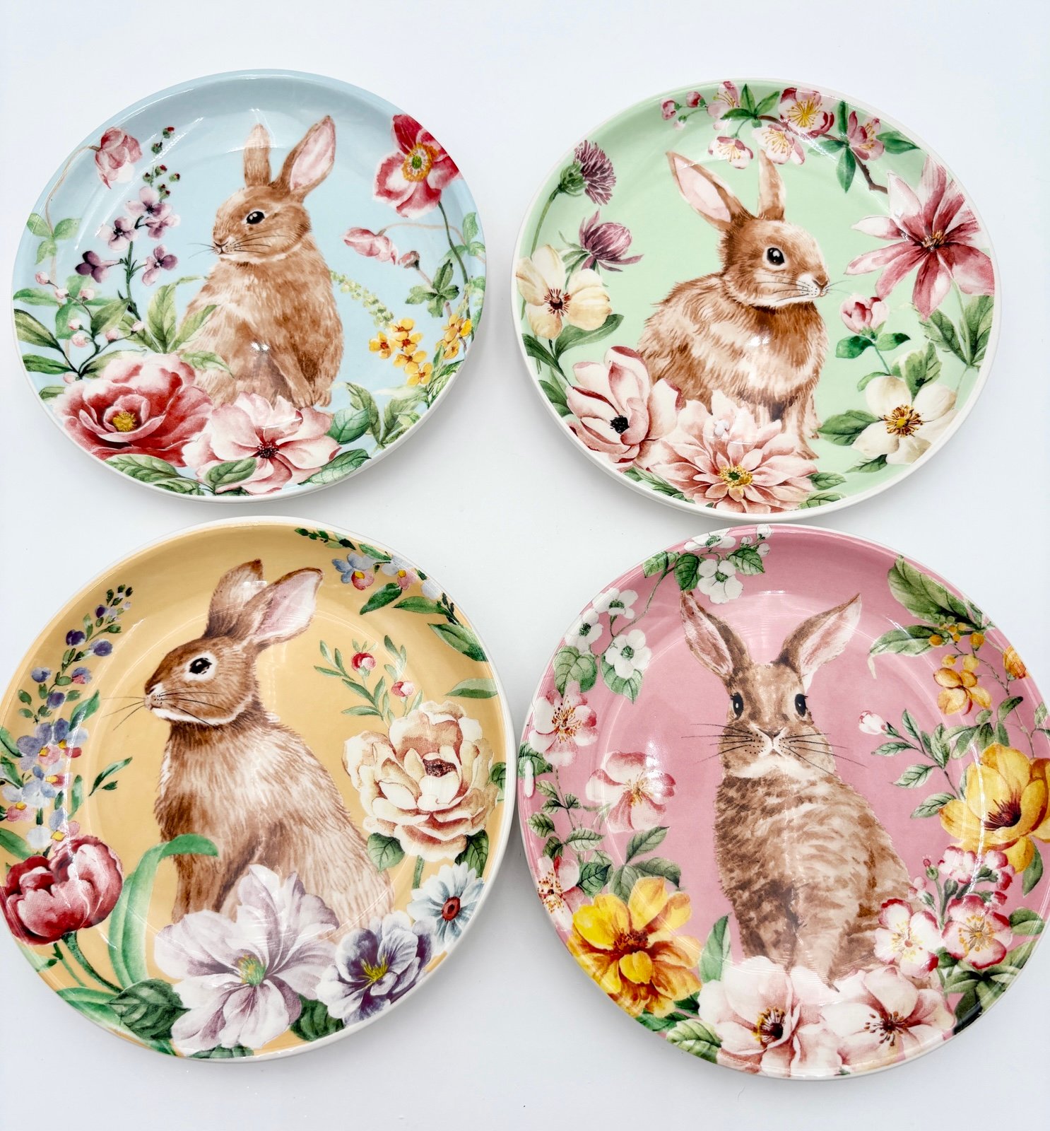 BUNNY LOVE Set of 4 Appetizer Dessert Plates 6” Ceramic EASTER Bunny Rabbit NEW