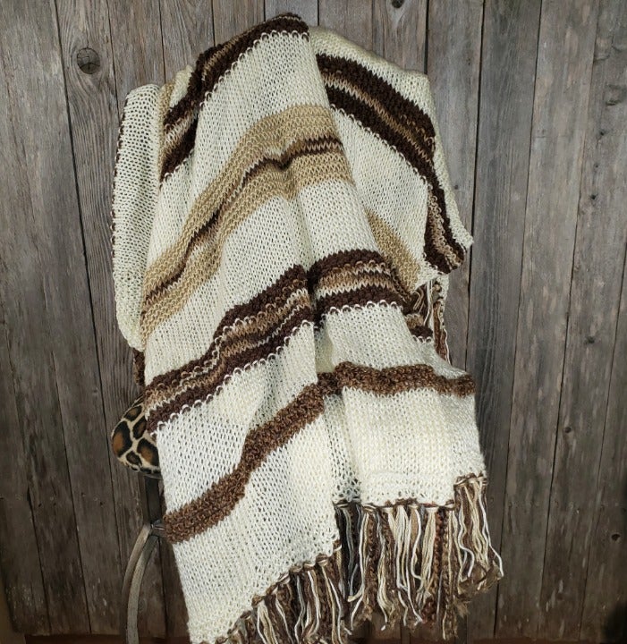 NEW Cream Brown Hand Knit Afghan Throw