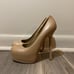 YSL Yves Saint Laurent Tribtoo Leather Pumps Heels 35.5 Beige Tan Stiletto
