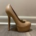 YSL Yves Saint Laurent Tribtoo Leather Pumps Heels 35.5 Beige Tan Stiletto