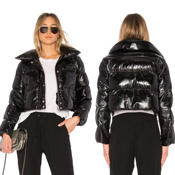 HOT ITEMREVOLVE LPA Black Shiny Cropped Down Puffer 600