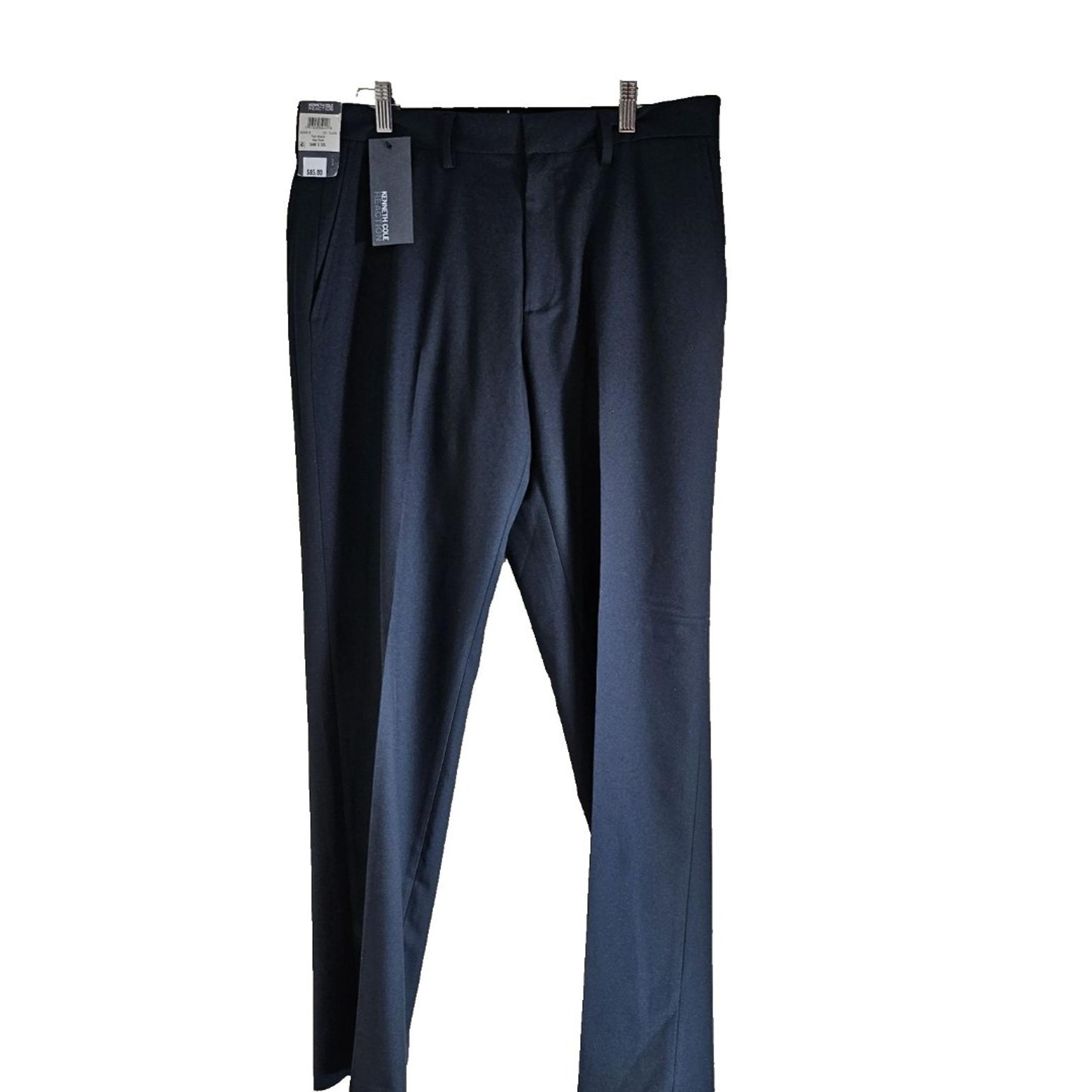 Kenneth Cole Men's Stretch Modern-Fit Flat-Front Pants, Black, Sz 34W x 32 L NWT - Kenneth Cole New York
