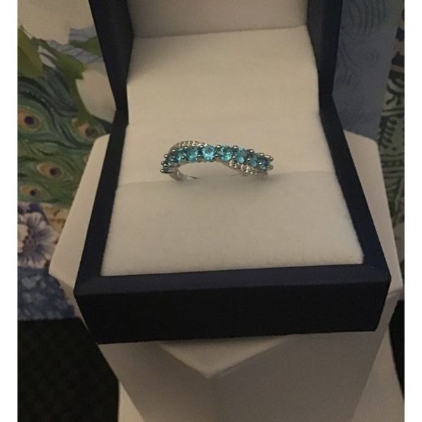 Sparkling Blue & White Topaz Crossover Infinity Band Ring Sz 8~.925 Sterling