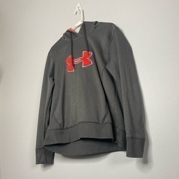Under Armour L Gray Hoodie Neon Red Pink Athletic Semi Fitted