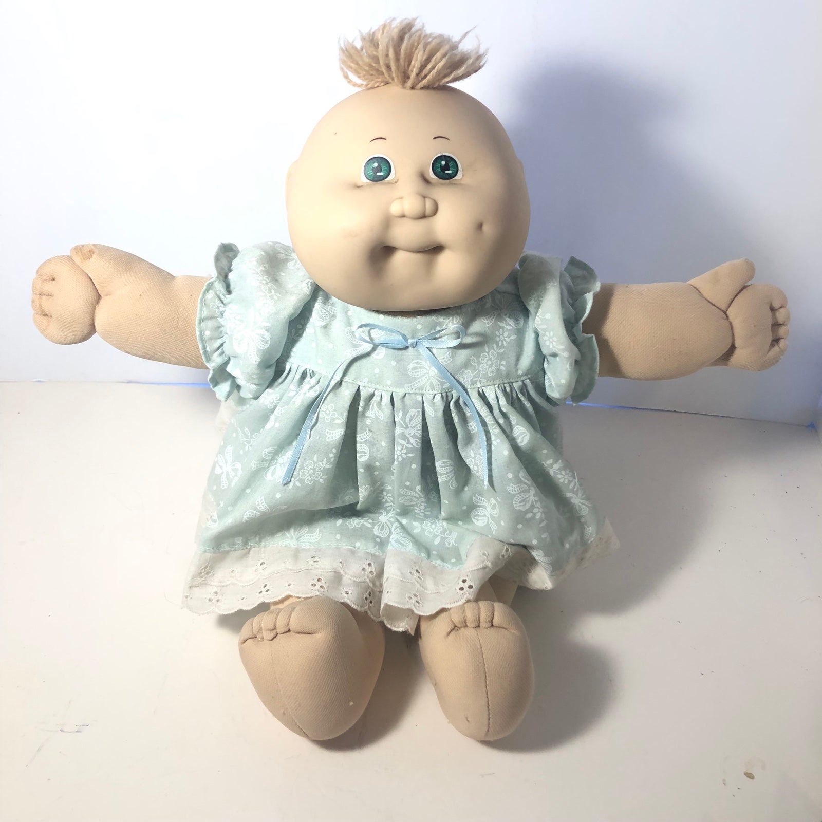 Vtge 1987 Cabbage Patch Xavier Roberts blue Eye Blonde Hair Doll Blue Dress Set