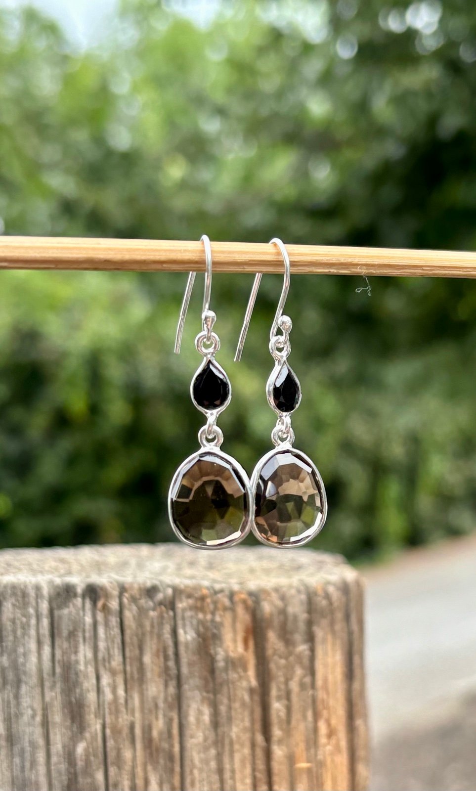 Smoky Quartz & Onyx Earrings