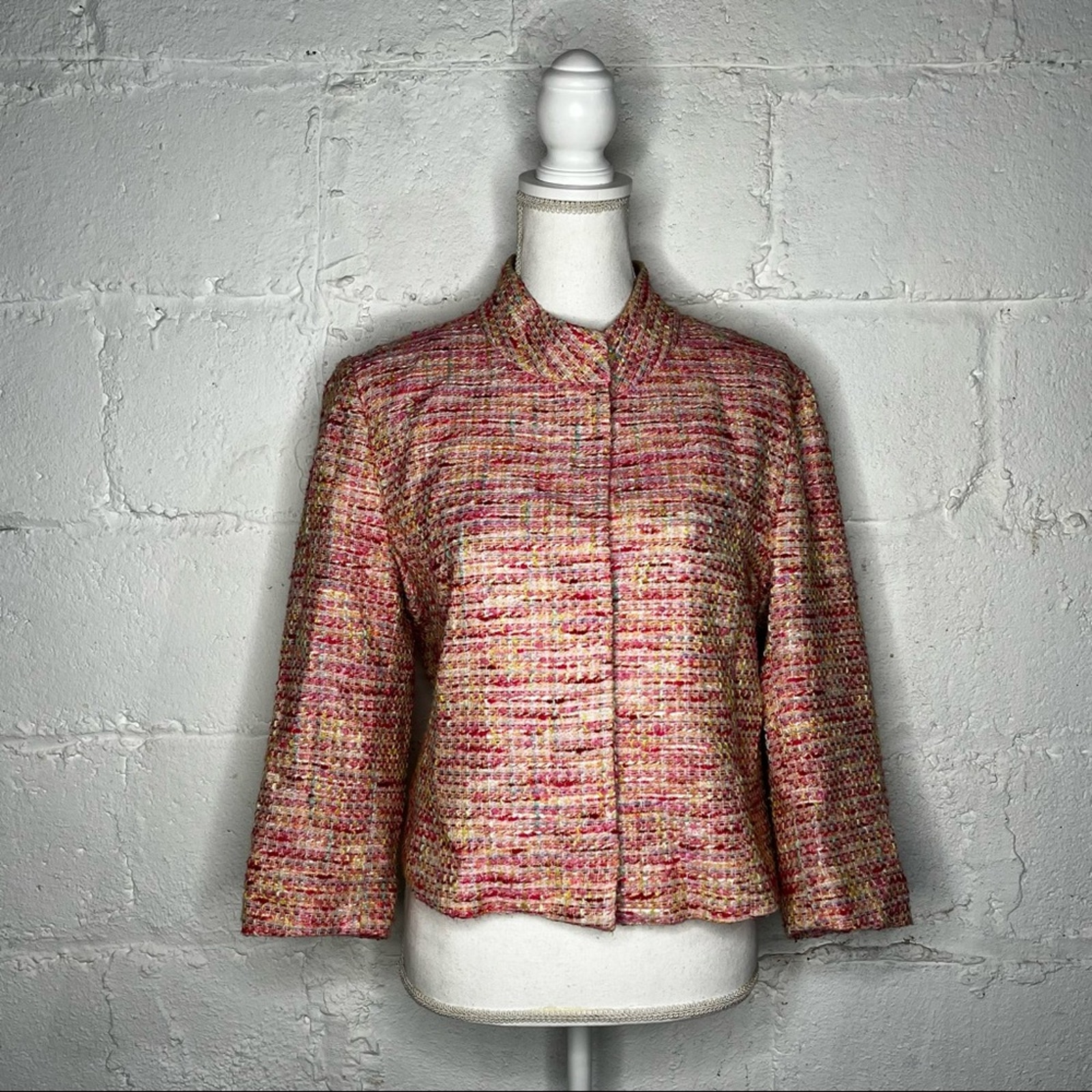 Lilly Pulitzer Women's Pink 3/4 Sleeves Tweed Three Button Blazer Jacket