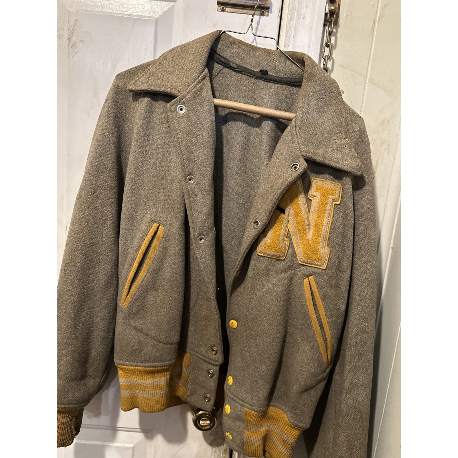 Vintage 60S Wool Varsity Jacket Yellow/ Gray