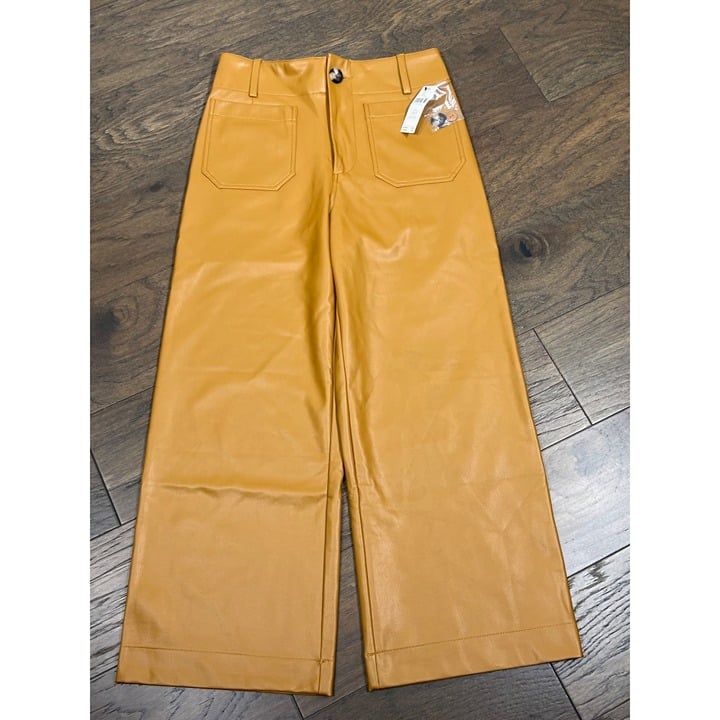 MAEVE The Collette Vegan Leather Wide Leg Pants in Cedar (Brown) Sz 26P NWT