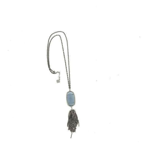 Kendra Scott Necklace Rayne Long Pendant Dichroic Glass Stone Silver Tassel