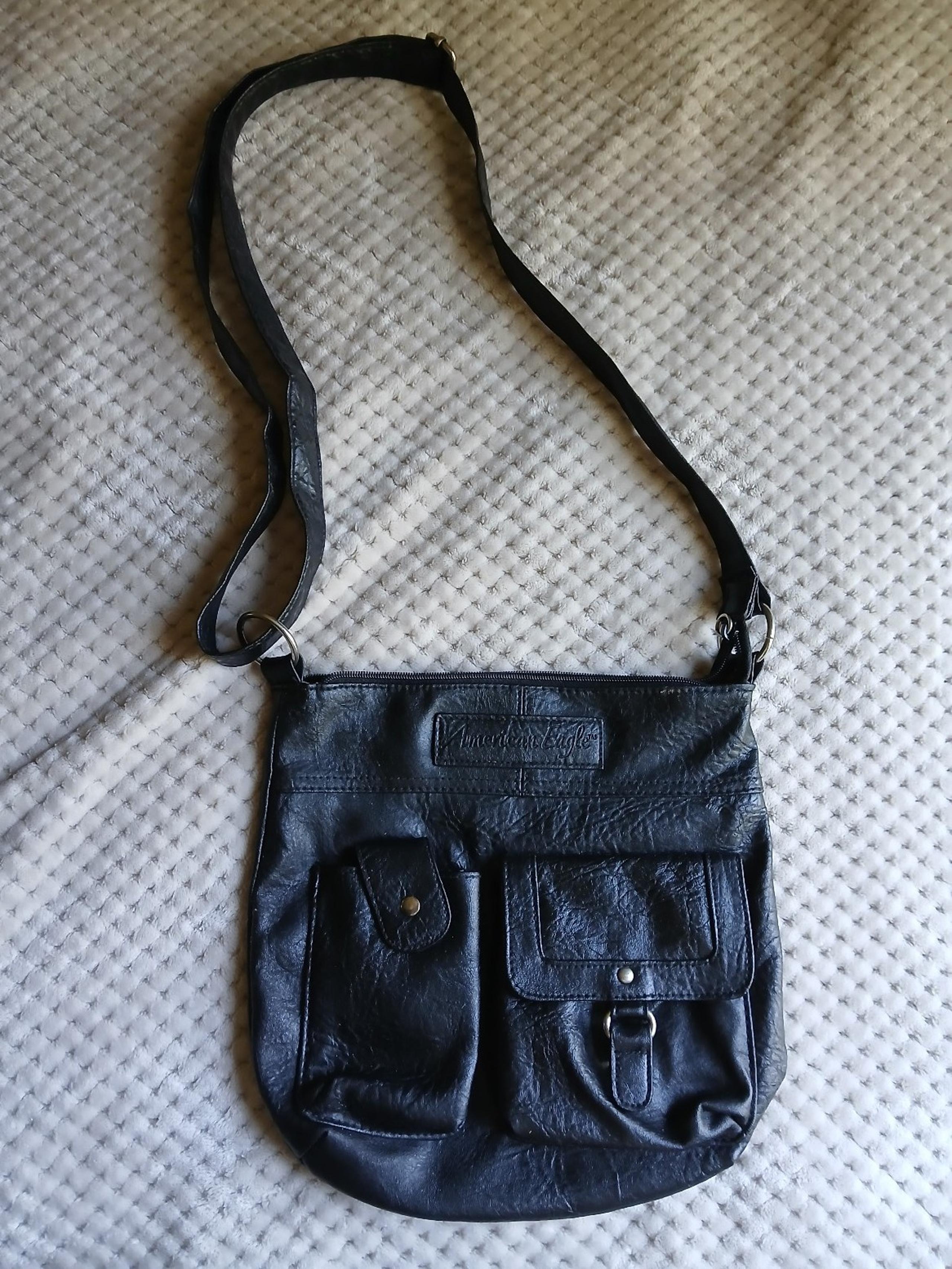 American Eagle Black Leather Crossbody Purse Shoulder Bag