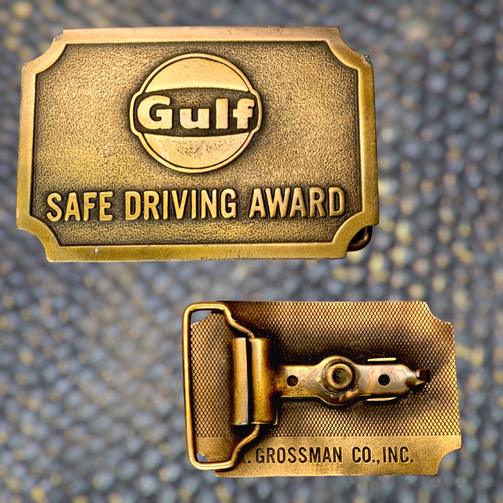 Vintage Gulf Gas Safe Driving Award Brass Belt Buckle